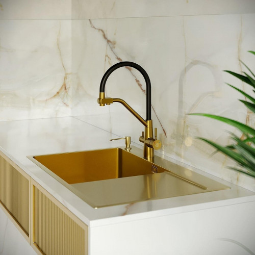 Смеситель для кухни Ростовская Мануфактура Сантехники SUS127G-016F-015 цвет Золото Черный