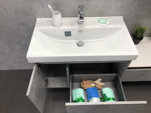 Тумба с раковиной Comforty Осло 80 00-00000836 подвесная Бетон светлый МДФ / ЛДСП