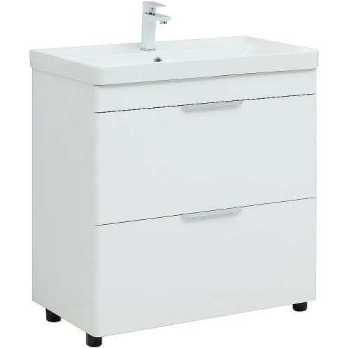 Тумба с раковиной Aquanet Ирис new 80 310154+Ирис 80 301805 Белая глянцевая