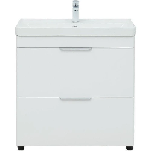Тумба с раковиной Aquanet Ирис new 80 310154+Ирис 80 301805 Белая глянцевая