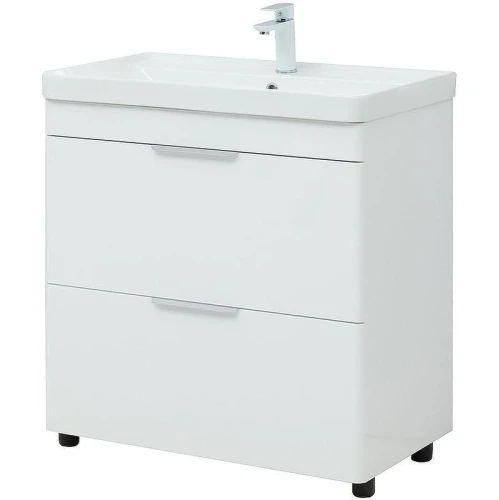 Тумба с раковиной Aquanet Ирис new 80 310154+Ирис 80 301805 Белая глянцевая