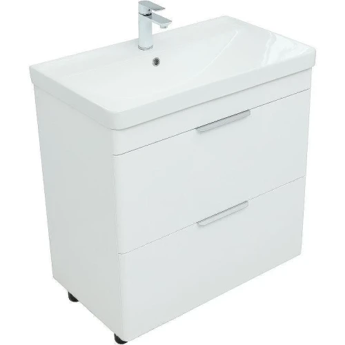 Тумба с раковиной Aquanet Ирис new 80 310154+Ирис 80 301805 Белая глянцевая