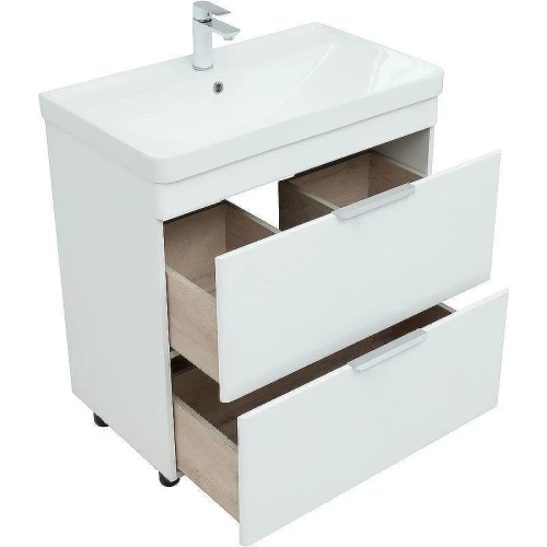 Тумба с раковиной Aquanet Ирис new 80 310154+Ирис 80 301805 Белая глянцевая