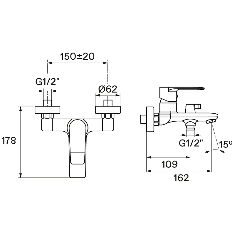 Смеситель для ванны Santek Арма WH5A10007C001 Хром латунь на стену