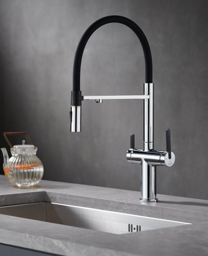 Смеситель для кухни Rose R458 цвет Хром Черный