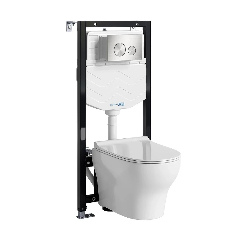 Комплект унитаза с инсталляцией WasserKRAFT Aller 10TLT.010.ME.BN02.H001 цвет Белый с сиденьем Микролифт и клавишей смыва цвет Никель