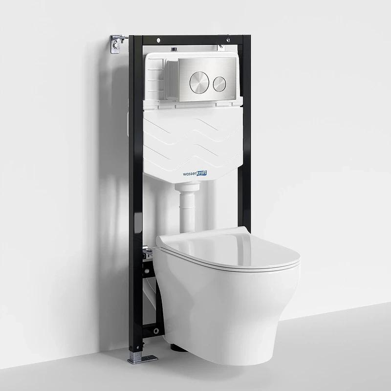 Комплект унитаза с инсталляцией WasserKRAFT Aller 10TLT.010.ME.BN02.H001 цвет Белый с сиденьем Микролифт и клавишей смыва цвет Никель