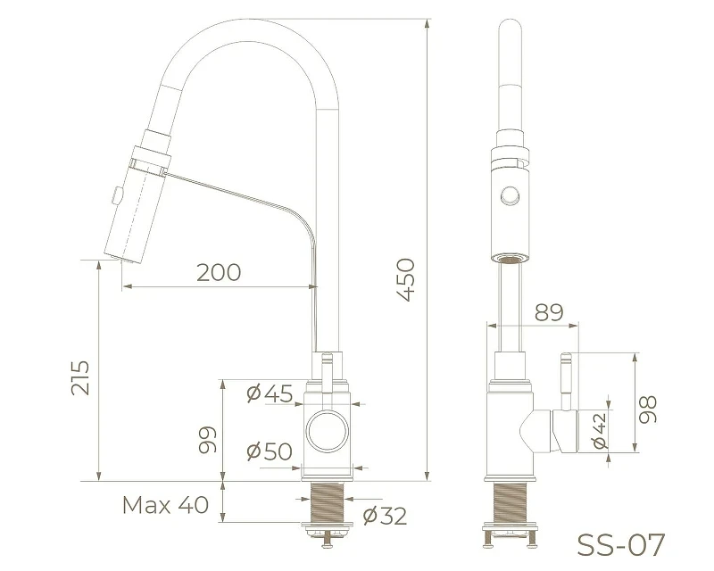 Смеситель для кухни Knotlor Streamline SS-07 цвет Матовая сталь