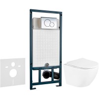 Комплект унитаза BelBagno Uno BB3105CHR/SC с сиденьем Микролифт и инсталляцией WeltWasser WW Marberg 507 10000005949+10000005952 с клавишей смыва Хром глянцевый фаянс подвесной