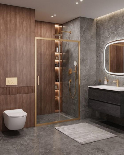 Душевая дверь Cezares Molveno 120 MOLVENO-BF-1-120-C-BORO-IV профиль Брашированное золото стекло прозрачное