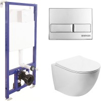 Комплект унитаза SantiLine SL-5005 с инсталляцией Berges Novum L3 040213 с сиденьем Микролифт и клавишей смыва Хром фаянс подвесной