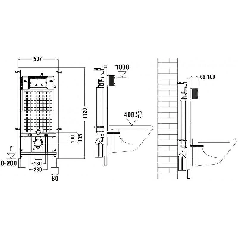 Комплект унитаза с инсталляцией WeltWasser MARBERG 410 + ERLENBACH 004 GL-WT + MAR 410 RD MT-BL 10000010375 цвет Белый глянцевый с сиденьем Микролифт и клавишей смыва цвет Черный матовый