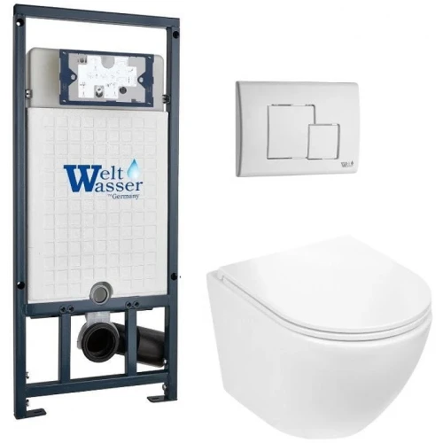 Комплект унитаза с инсталляцией WeltWasser MARBERG 507 + MERZBACH 043 GL-WT + MAR 507 SE GL-WT 10000011318 цвет Белый глянцевый с сиденьем Микролифт и клавишей смыва цвет Белый глянцевый