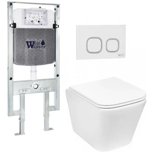 Комплект унитаза с инсталляцией WeltWasser AMBERG 497 ST + GELBACH 043 GL-WT + AMBERG RD-WT 10000011859 цвет Белый глянцевый с сиденьем Микролифт и клавишей смыва цвет Белый