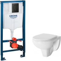 Комплект унитаза Damixa Jupiter DX77C1738SC с инсталляцией Grohe Rapid SL 38811KF0 с сиденьем Микролифт и Черной матовой клавишей смыва фарфор подвесной