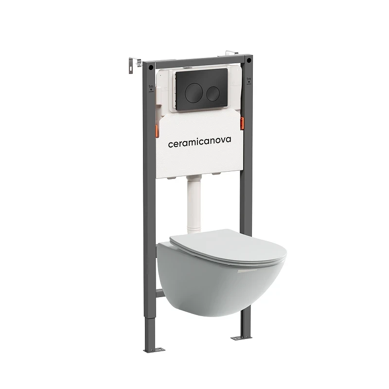 Комплект унитаза с инсталляцией Ceramicanova Mono CN1905_121001MB цвет Белый с сиденьем Микролифт и клавишей смыва цвет Черный матовый