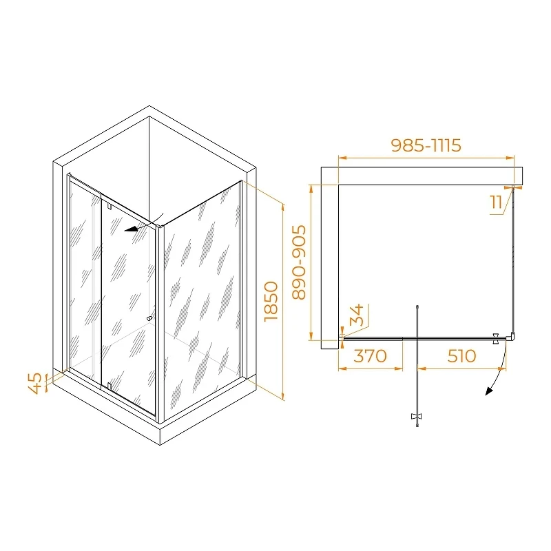 Душевой уголок RGW Passage 100x90 41084409-014 профиль цвет Черный стекло прозрачное