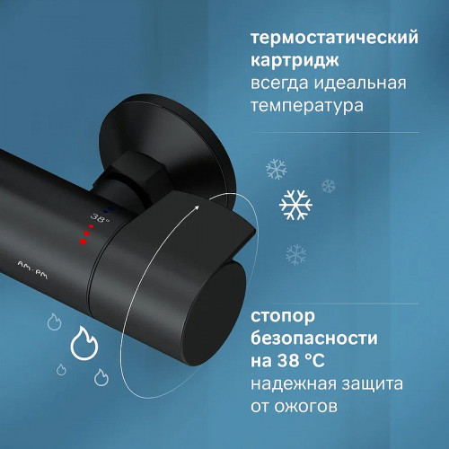 Душевая система AM.PM X-Joy F0785A422 с термостатом Черная матовая латунь на стену