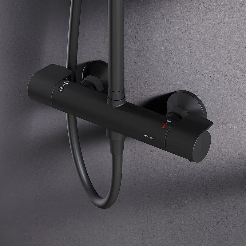 Душевая система AM.PM X-Joy F0785A422 с термостатом Черная матовая латунь на стену