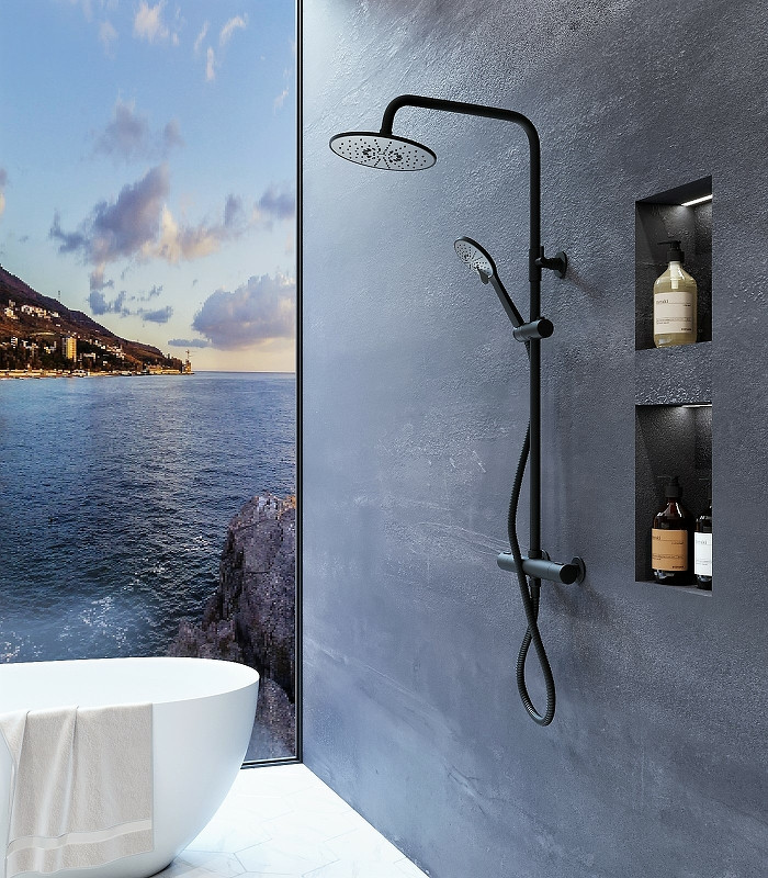Душевая система Agger Thermo A2451244 Черная латунь на стену
