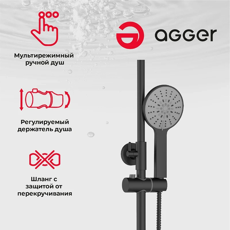 Душевая система Agger Thermo A2451244 Черная латунь на стену