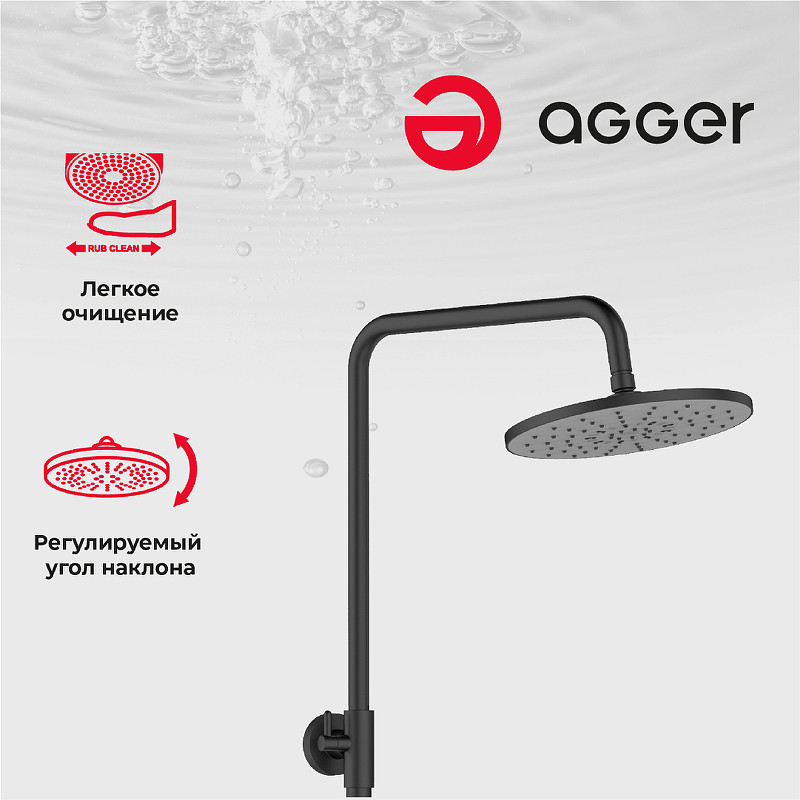 Душевая система Agger Thermo A2451244 Черная латунь на стену