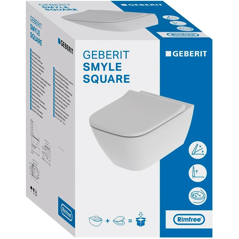 Унитаз Geberit Smyle Square 500.683.00.2 подвесной с сиденьем Микролифт фарфор подвесной