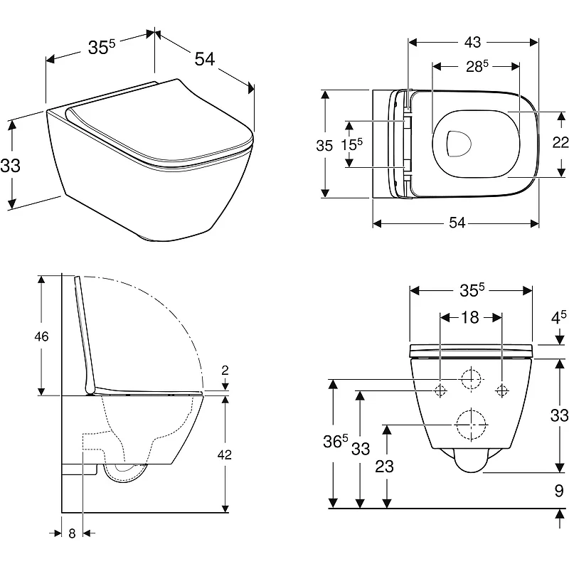 Унитаз Geberit Smyle Square 500.683.00.2 подвесной с сиденьем Микролифт фарфор подвесной
