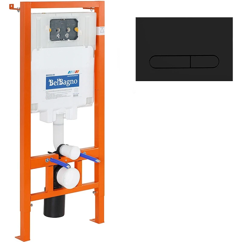 Комплект унитаза с инсталляцией BelBagno Colorato BB062CHR-MB/BB062SC-MB/BB002-80/BB007-PR-NERO.M с сиденьем Микролифт и Черной матовой клавишей смыва фаянс подвесной