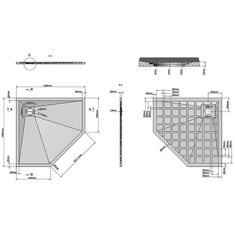 Душевой поддон из искусственного камня Grossman Strong 100x100 GR-S2100100D Графит