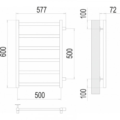 Водяной полотенцесушитель Terminus Аврора П6 500х600 бп500 4670078529886 Хром, боковое подключение, G 1" НР нержавеющая сталь