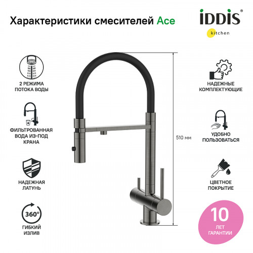 Смеситель для кухни Iddis Ace ACEGMFFi05 Графит латунь