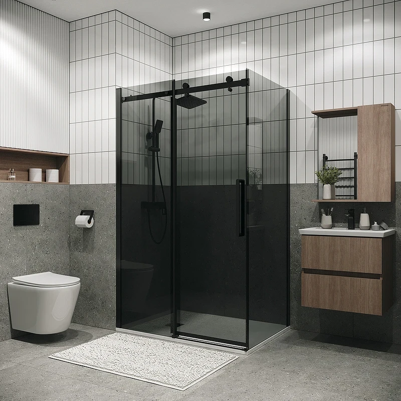 Душевая стенка Grossman Classic 90 200.K33.04.90.21.10 профиль Черный матовый стекло тонированное
