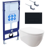Комплект унитаза с инсталляцией Aquatek Set Aquatek Поларис-017 4в1 с сиденьем Микролифт и Черной матовой клавишей смыва фарфор подвесной