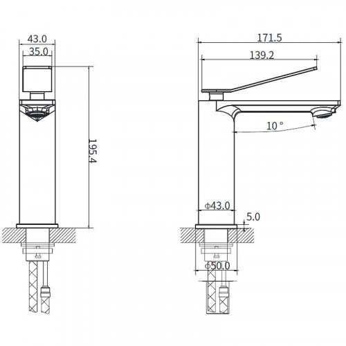 Смеситель для раковины Vincea Verse VBF-2VE1GM Вороненая сталь латунь