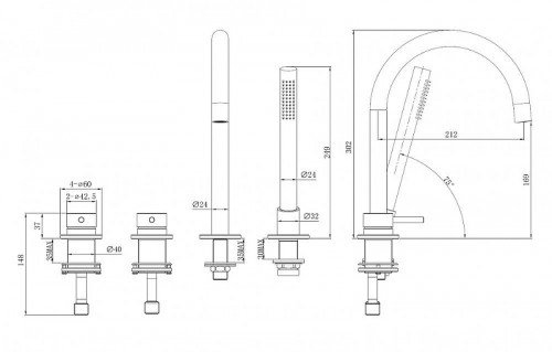Смеситель на борт ванны Abber Wasser Kreis 316 AF8113BST цвет Сталь брашированная
