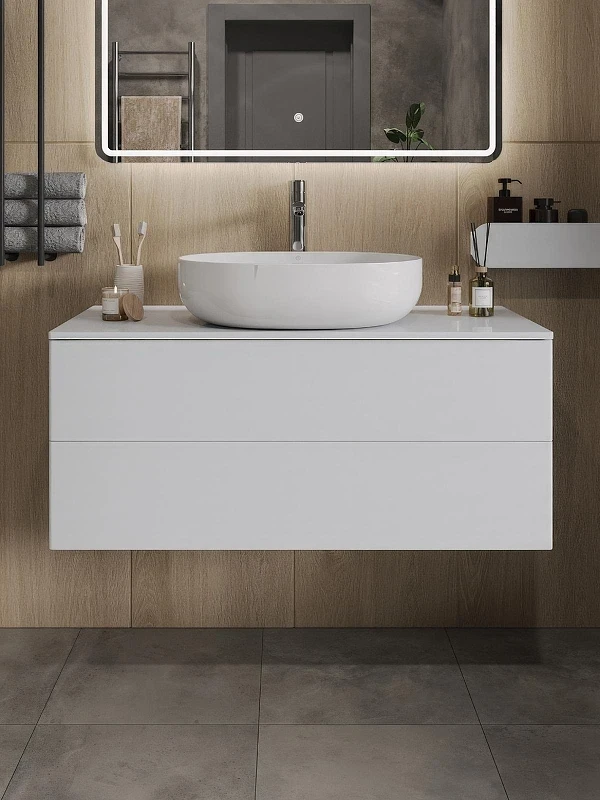 Тумба с раковиной Orange Отто 100 Ot-100TuMDF+B05-520W подвесная цвет Белый глянцевый