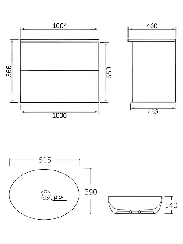Тумба с раковиной Orange Отто 100 Ot-100TuMDF+B05-520W подвесная цвет Белый глянцевый