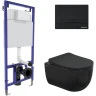 Комплект унитаза Berges Ventas Black с инсталляцией Novum 043326 Черный с сиденьем Микролифт и Черной Soft touch клавишей смыва фарфор подвесной
