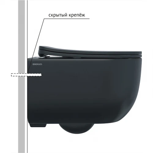 Комплект унитаза Berges Ventas Black с инсталляцией Novum 043326 Черный с сиденьем Микролифт и Черной Soft touch клавишей смыва фарфор подвесной
