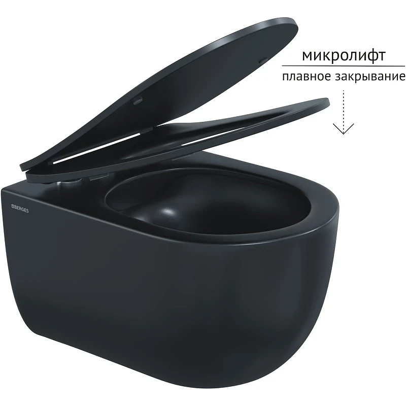 Комплект унитаза Berges Ventas Black с инсталляцией Novum 043326 Черный с сиденьем Микролифт и Черной Soft touch клавишей смыва фарфор подвесной
