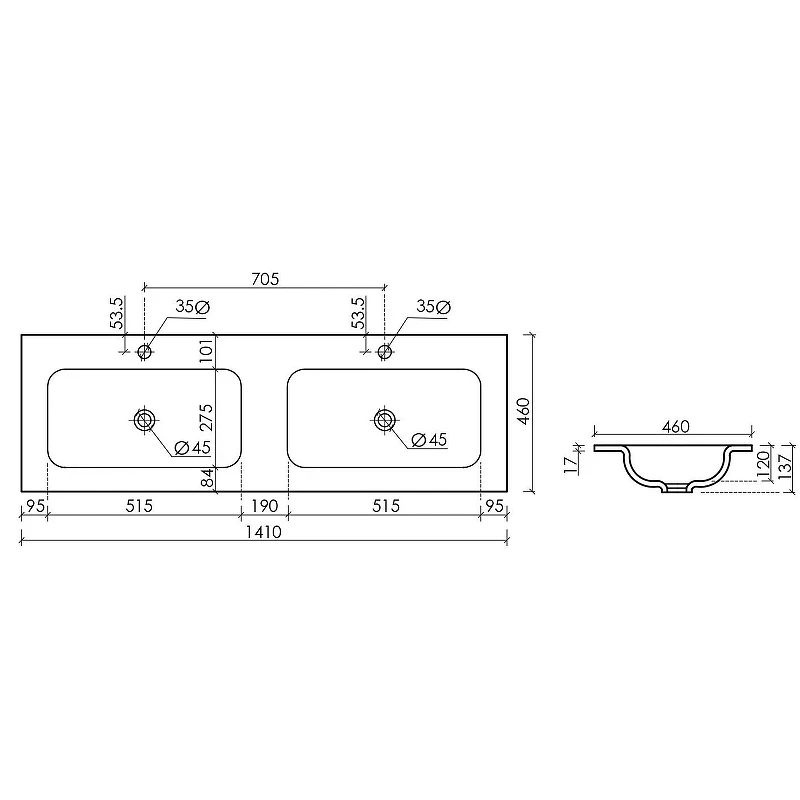 Раковина Ceramicanova Grace 140 CN7022MB двойная Черная матовая