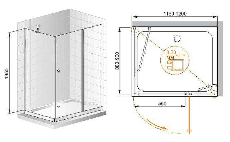 Душевой уголок Cezares Elena 120x90 R ELENA-W-AH-1-120/90-P-Cr-R профиль Хром стекло рифленое