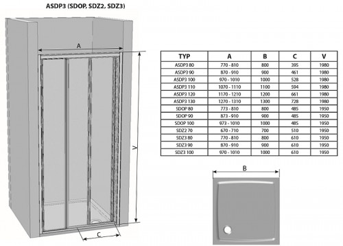 Душевая дверь Ravak Supernova ASDP3-80 00V401R2ZG профиль Белый стекло Grape
