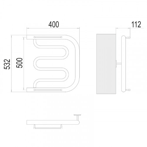 Водяной полотенцесушитель Terminus Фокстрот (1) 500x400 4620768881275 с полкой Хром, боковое подключение, G 1" НР