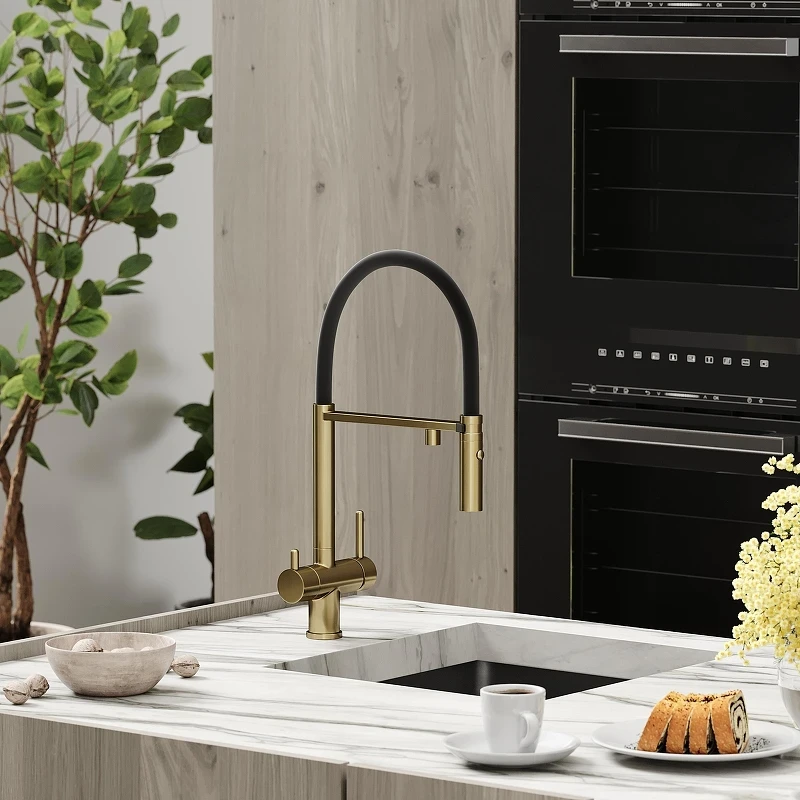 Смеситель для кухни Sancos Imola SC4010BGbh цвет Золото брашированное Черный