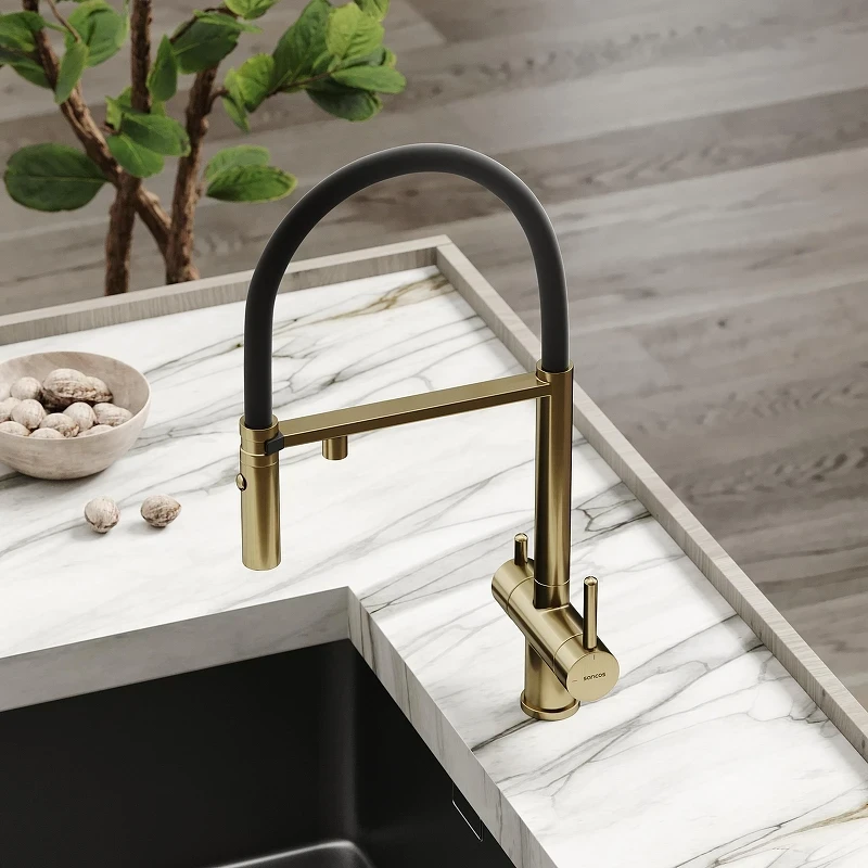 Смеситель для кухни Sancos Imola SC4010BGbh цвет Золото брашированное Черный