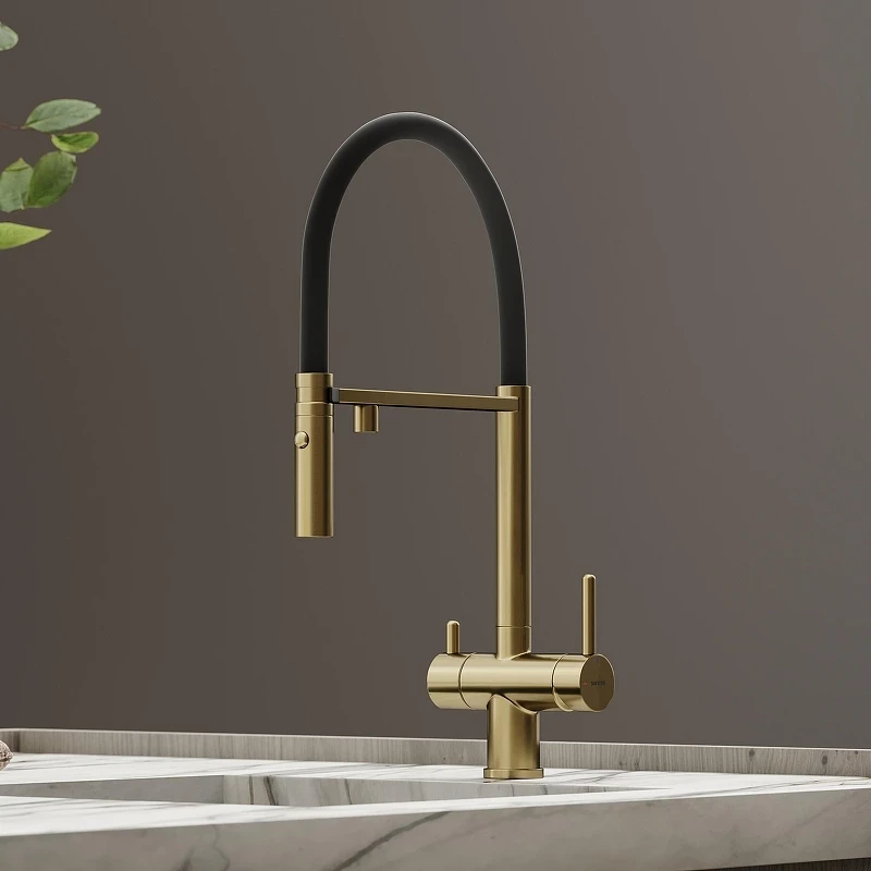 Смеситель для кухни Sancos Imola SC4010BGbh цвет Золото брашированное Черный