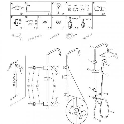 Душевая система Aquanet Passion S AF300-70-S-B 261837 Черная матовая нержавеющая сталь на стену