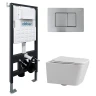 Комплект унитаза Abber Rechteck AC1201-AC0105-AC0120MCH с сиденьем Микролифт и клавишей смыва цвет Матовый хром